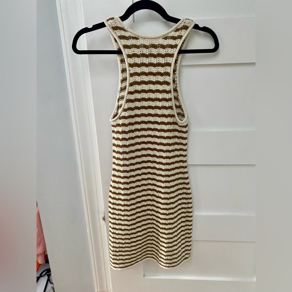 A.L.C crochet knit, tan and white striped razorback mini dress - Picture 5 of 6